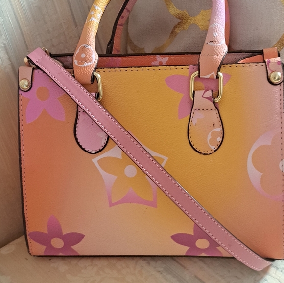 Womens Iconic Sunrise Pastel Floral Design Coated Canvas Crossbody/ Tote - Picture 6 of 11